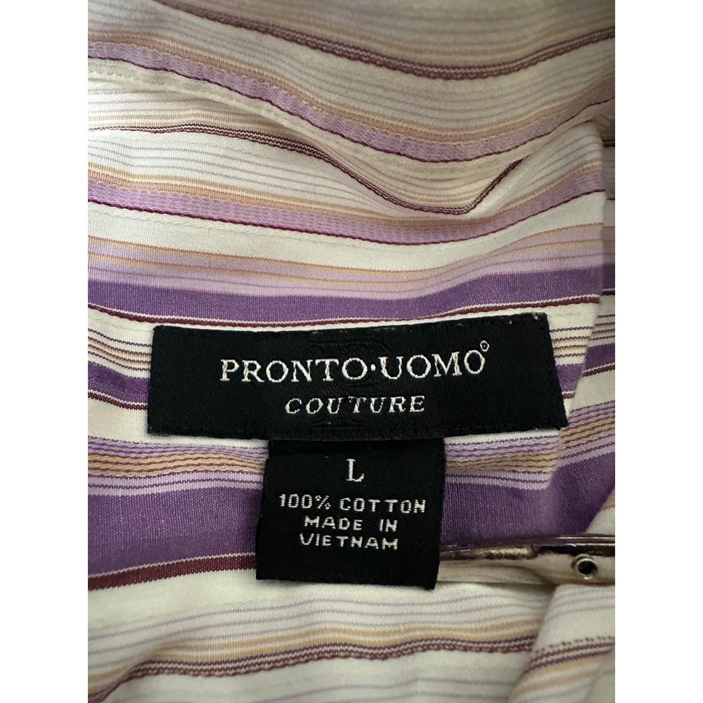 Pronto Uomo Men's L Striped Long Sleeve Shirt - Picture 5 of 6